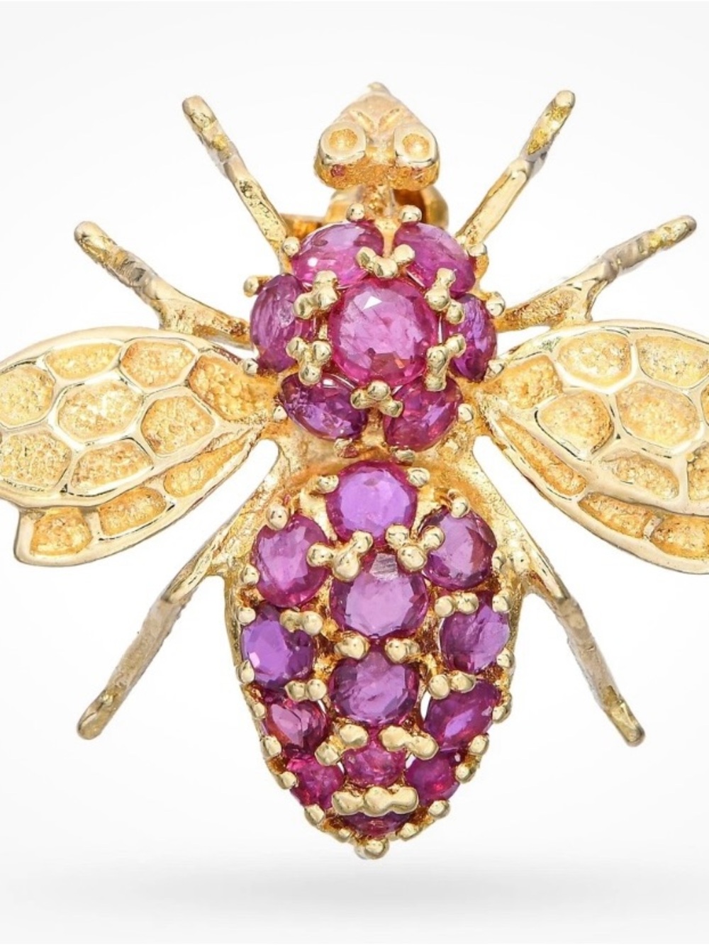 14k Gold Bee Pin Brooch/Pendant with Pink Gemstones